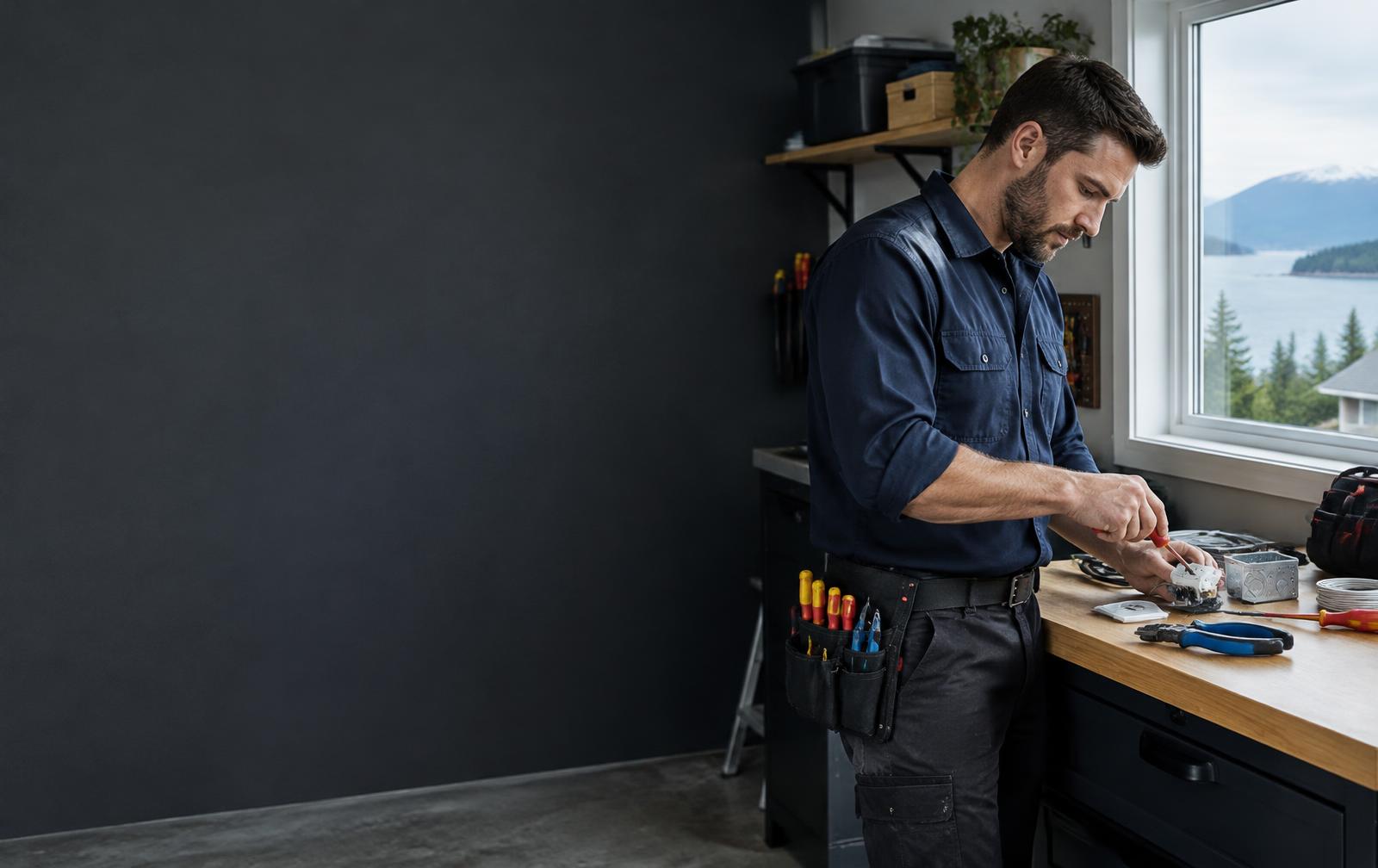 Electrician working at a residential workbench